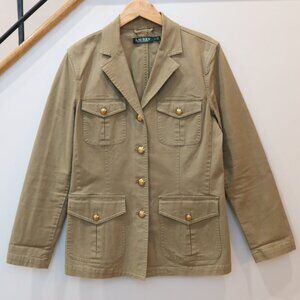 RALPH LAUREN women military jacket green canvas 10 gold field barn utility cotto